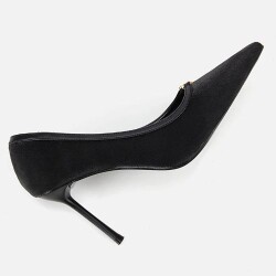 Women's Satin Black Gold Detail High Heel Stiletto - 6