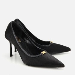 Women's Satin Black Gold Detail High Heel Stiletto - 2