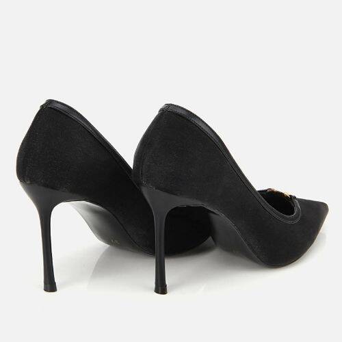 Women's Satin Black Gold Detail High Heel Stiletto - 4