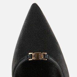 Women's Satin Black Gold Detail High Heel Stiletto - 5