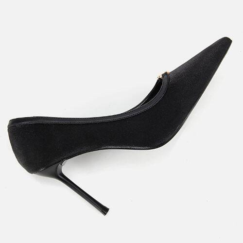 Women's Satin Black Gold Detail High Heel Stiletto - 6