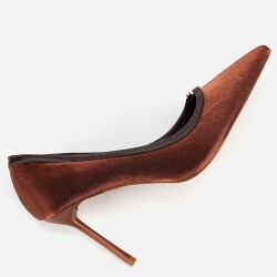 Women's Satin Light Brown Gold Detail High Heel Stiletto - 6