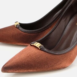 Women's Satin Light Brown Gold Detail High Heel Stiletto - 3