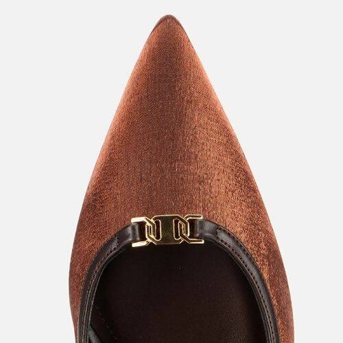 Women's Satin Light Brown Gold Detail High Heel Stiletto - 5