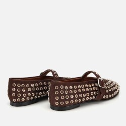 Women's Suede Brown Stone Embellished Ballet Flats - 4