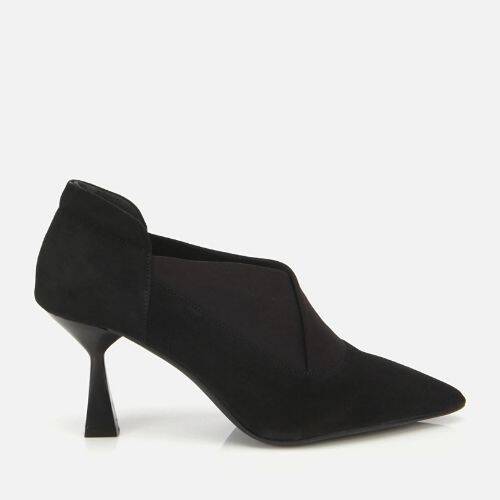 Women's Suede Leather Black Stretch Detail Thin Heel Stiletto - 1