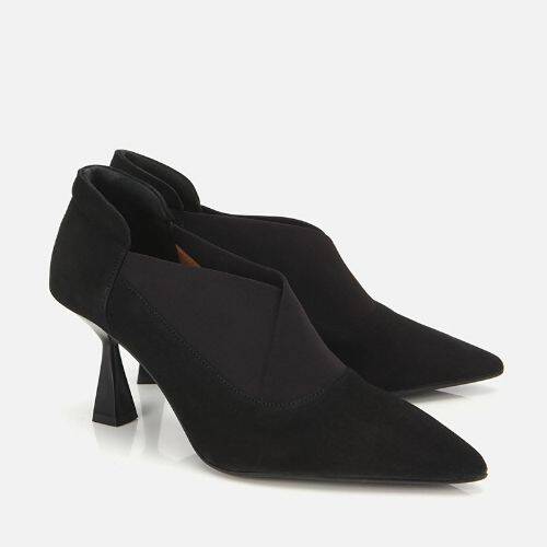 Women's Suede Leather Black Stretch Detail Thin Heel Stiletto - 2