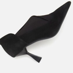 Women's Suede Leather Black Stretch Detail Thin Heel Stiletto - 6