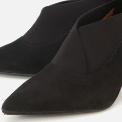 Women's Suede Leather Black Stretch Detail Thin Heel Stiletto - 3