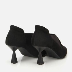 Women's Suede Leather Black Stretch Detail Thin Heel Stiletto - 4