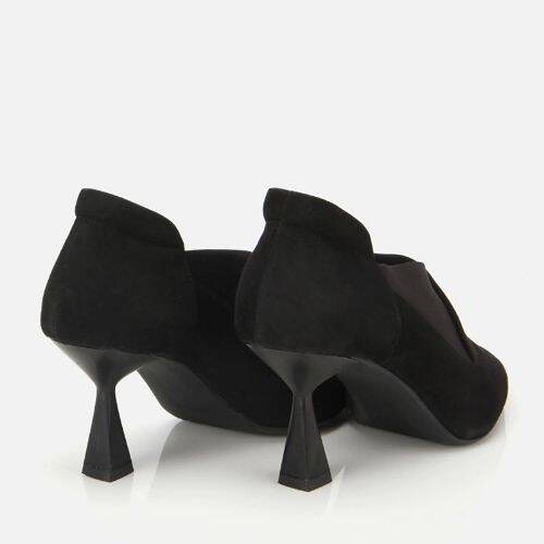 Women's Suede Leather Black Stretch Detail Thin Heel Stiletto - 4