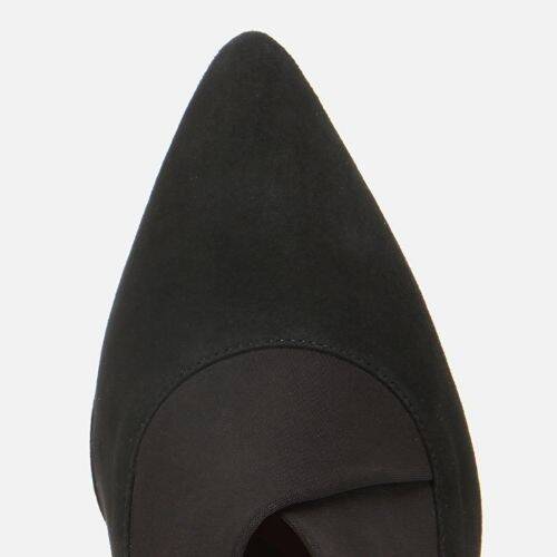 Women's Suede Leather Black Stretch Detail Thin Heel Stiletto - 5