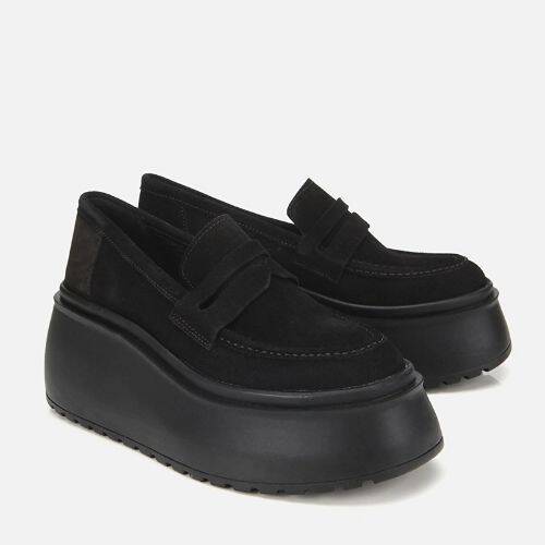 Women's Suede Leather Black Wedge Heel Casual Loafer - 2