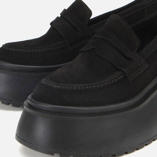 Women's Suede Leather Black Wedge Heel Casual Loafer - 3