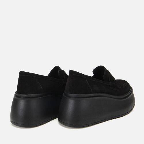 Women's Suede Leather Black Wedge Heel Casual Loafer - 4