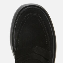 Women's Suede Leather Black Wedge Heel Casual Loafer - 5