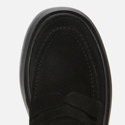 Women's Suede Leather Black Wedge Heel Casual Loafer - 5