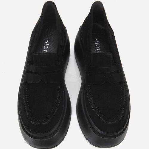 Women's Suede Leather Black Wedge Heel Casual Loafer - 6