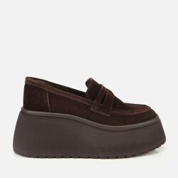 Women's Suede Leather Brown Wedge Heel Casual Loafer - Luxury Shoes