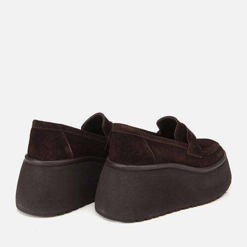 Women's Suede Leather Brown Wedge Heel Casual Loafer - 4