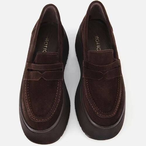 Women's Suede Leather Brown Wedge Heel Casual Loafer - 6