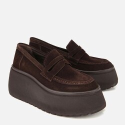 Women's Suede Leather Brown Wedge Heel Casual Loafer - 2