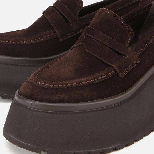 Women's Suede Leather Brown Wedge Heel Casual Loafer - 3