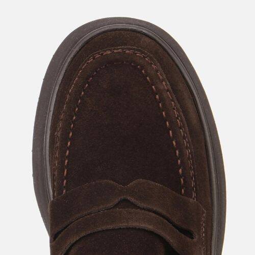 Women's Suede Leather Brown Wedge Heel Casual Loafer - 5