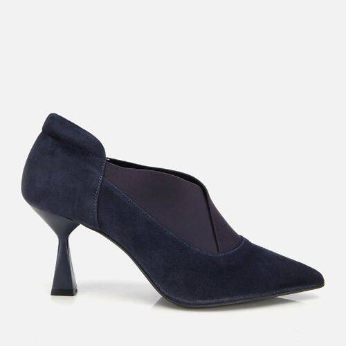 Women's Suede Leather Navy Stretch Detail Thin Heel Stiletto - 1