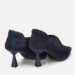 Women's Suede Leather Navy Stretch Detail Thin Heel Stiletto - 4