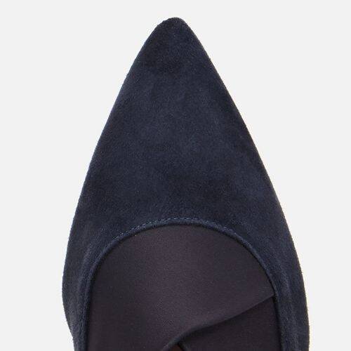Women's Suede Leather Navy Stretch Detail Thin Heel Stiletto - 5