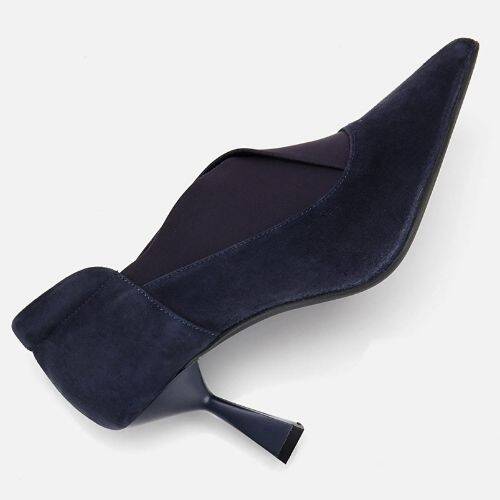 Women's Suede Leather Navy Stretch Detail Thin Heel Stiletto - 6