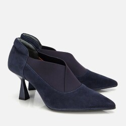 Women's Suede Leather Navy Stretch Detail Thin Heel Stiletto - 2