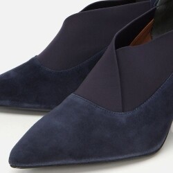 Women's Suede Leather Navy Stretch Detail Thin Heel Stiletto - 3