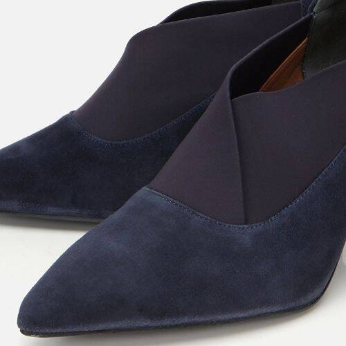 Women's Suede Leather Navy Stretch Detail Thin Heel Stiletto - 3