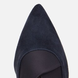 Women's Suede Leather Navy Stretch Detail Thin Heel Stiletto - 5
