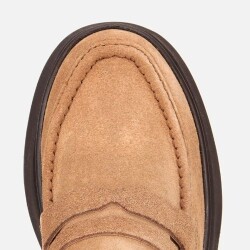 Women's Suede Leather Tan Wedge Heel Casual Loafer - 5